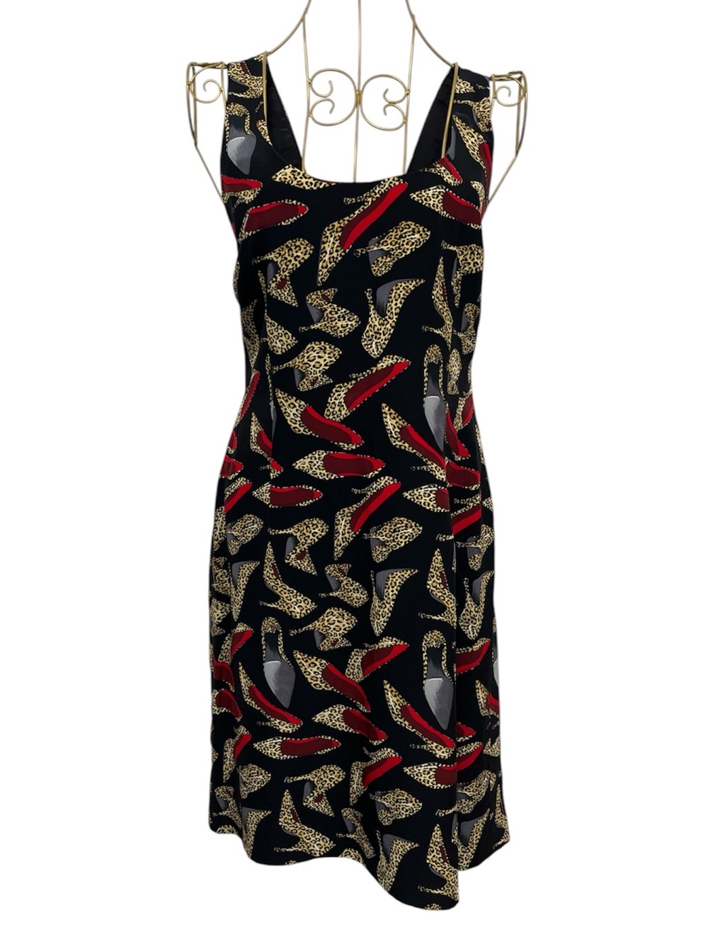 Vintage 90s Nicole Miller 100% Silk Stiletto Leopard Print Mini Dress Size 12